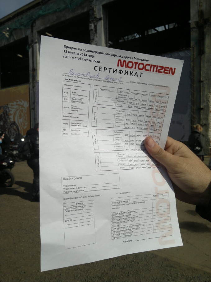 Все проехавшие площадку получали сертификаты с отмеченными ошибками